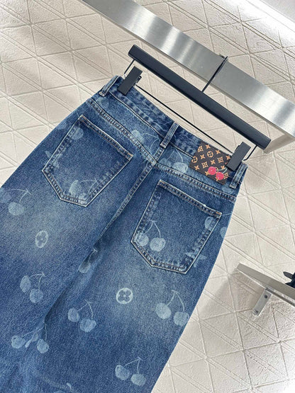 25fw Straight-leg cherry laser denim trousers