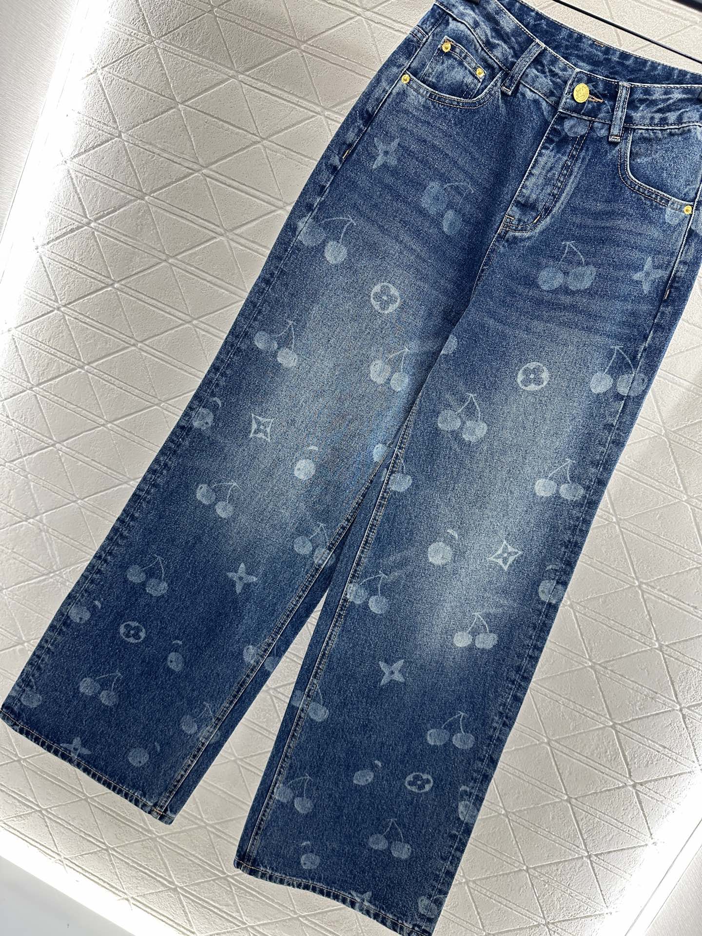 25fw Straight-leg cherry laser denim trousers