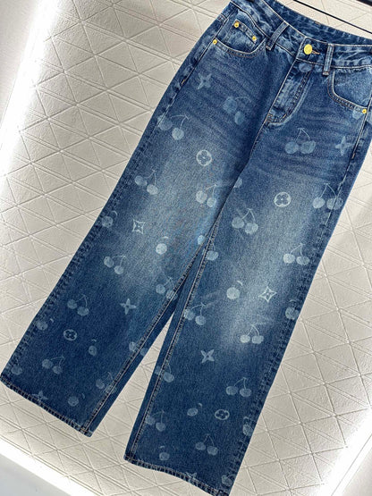 25fw Straight-leg cherry laser denim trousers