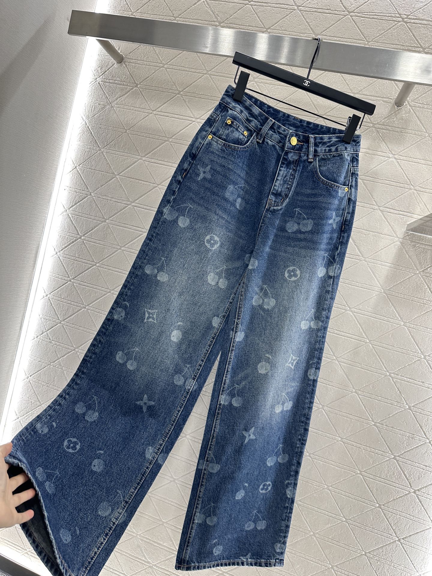 25fw Straight-leg cherry laser denim trousers