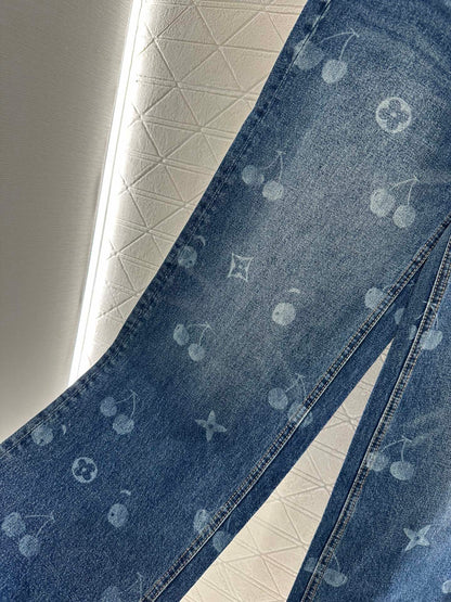 25fw Straight-leg cherry laser denim trousers