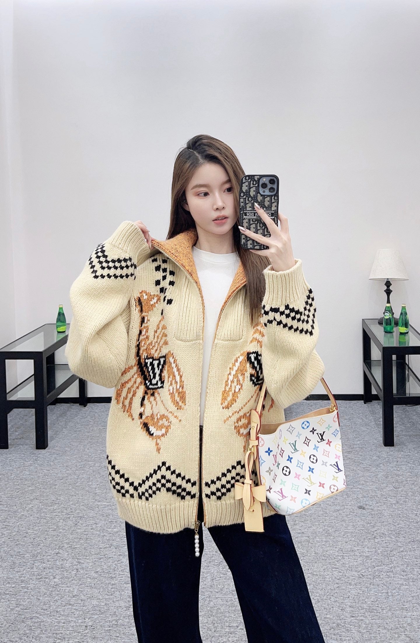 25fw Large lapel zip-up sweater jacket