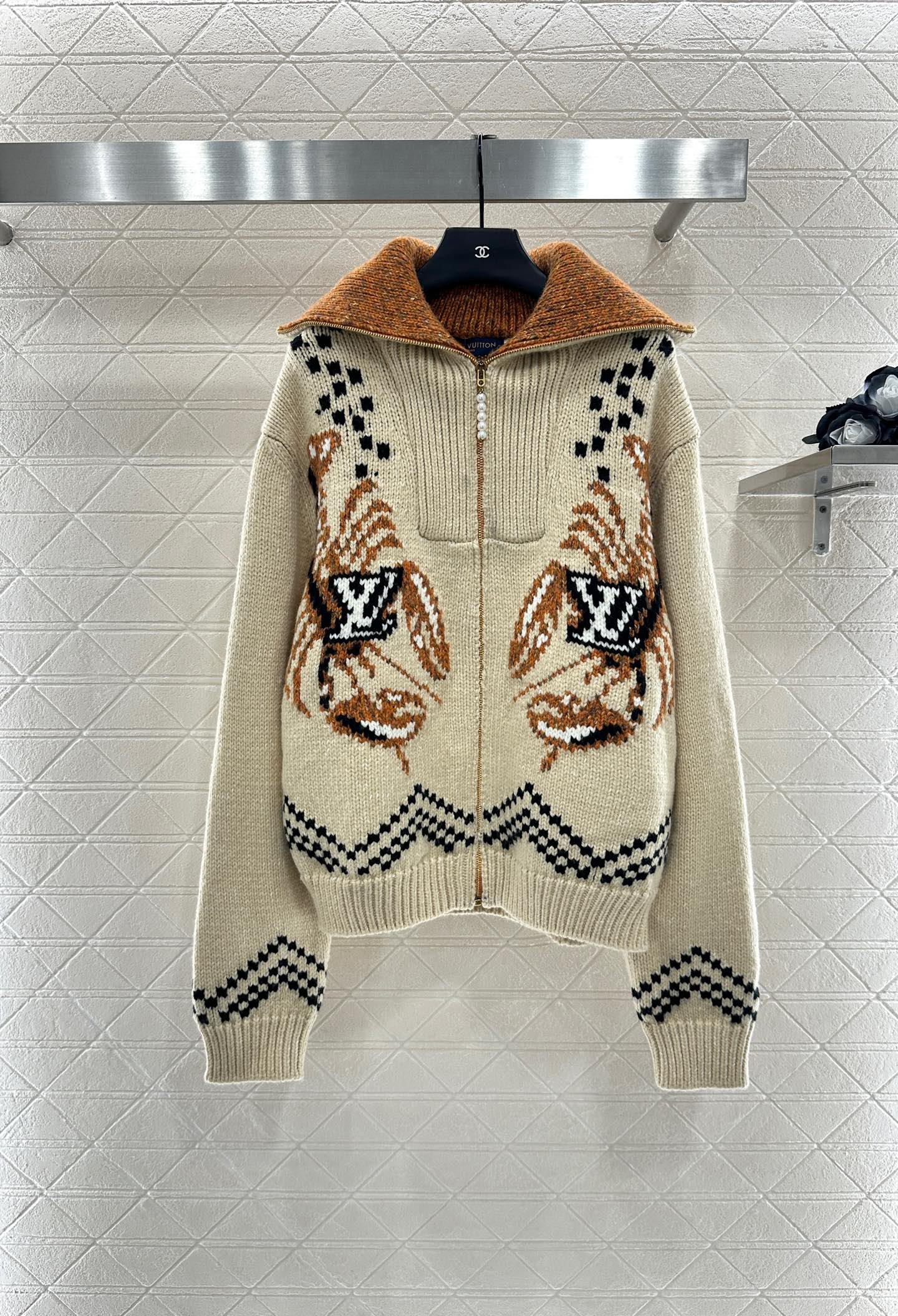 25fw Large lapel zip-up sweater jacket