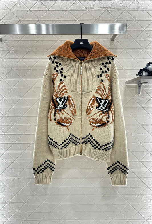 25fw Large lapel zip-up sweater jacket