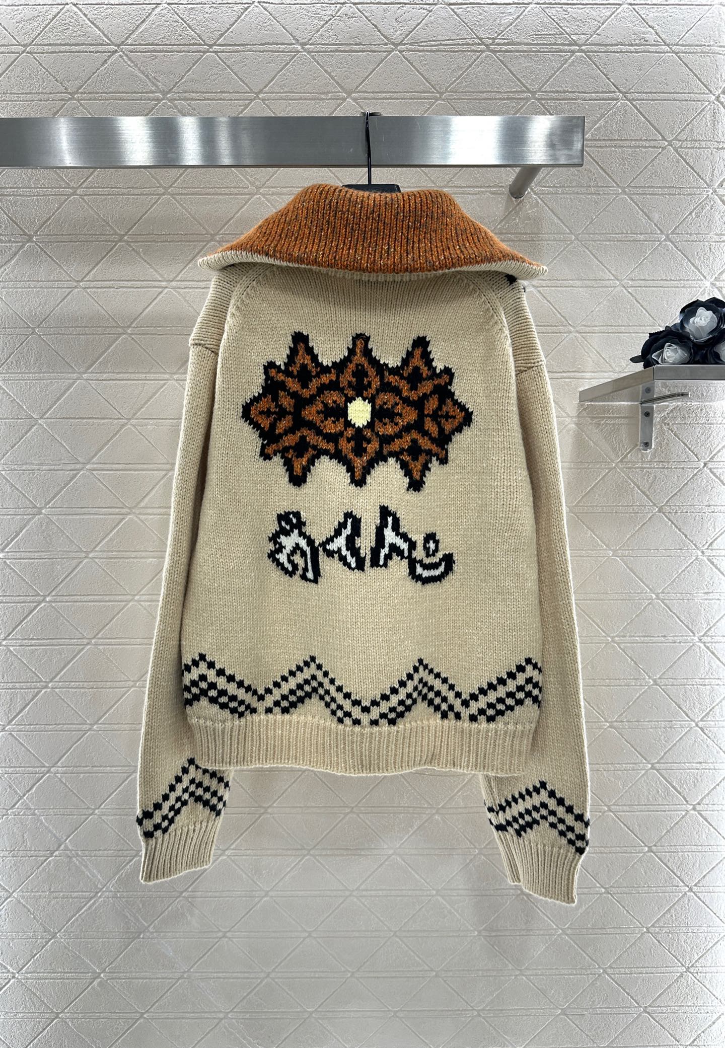 25fw Large lapel zip-up sweater jacket