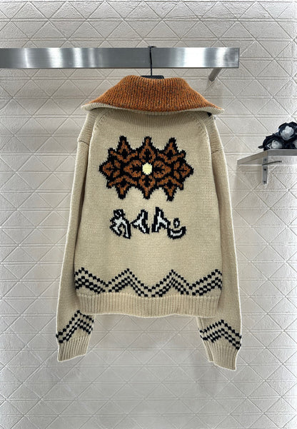 25fw Large lapel zip-up sweater jacket