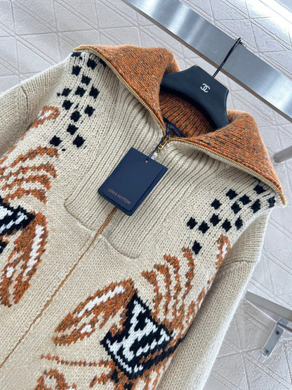 25fw Large lapel zip-up sweater jacket