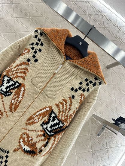 25fw Large lapel zip-up sweater jacket