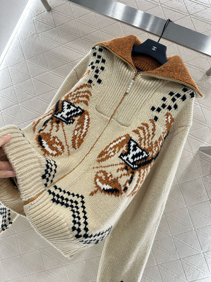 25fw Large lapel zip-up sweater jacket