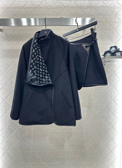 25fw Lined with printed shawl coat and skirt set