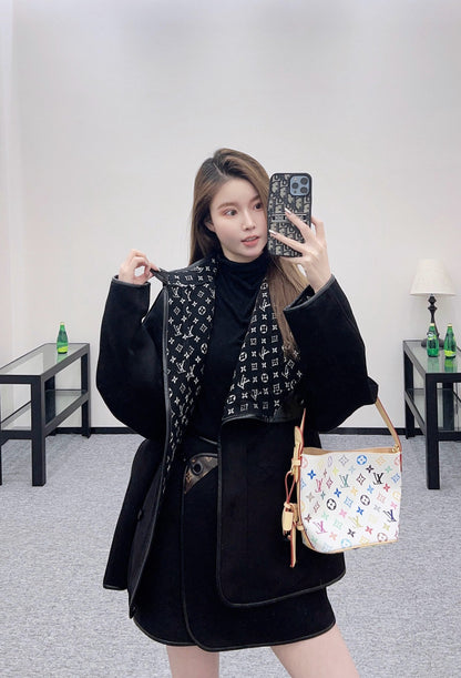 25fw Lined with printed shawl coat and skirt set