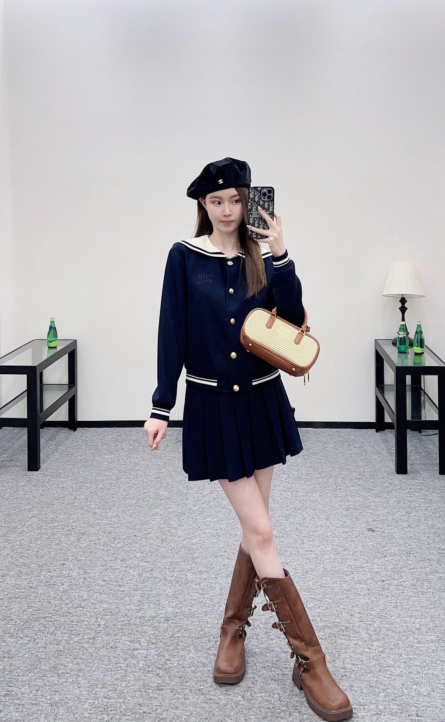 25fw Shawl Collar Jacket Pleated Skirt Suit