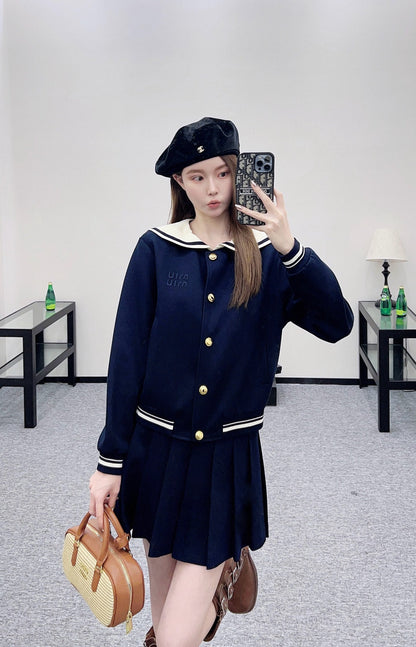 25fw Shawl Collar Jacket Pleated Skirt Suit