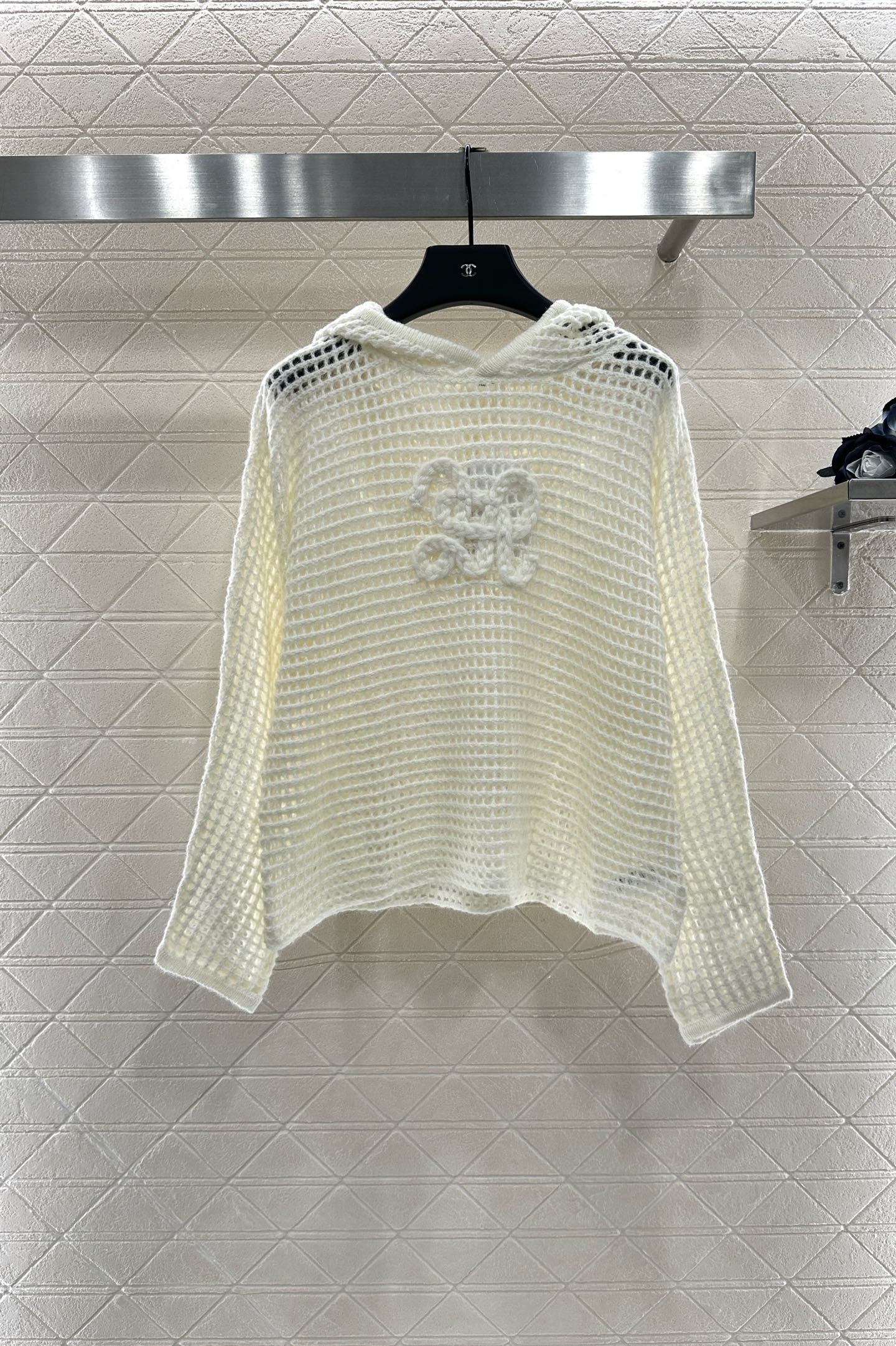 25fw Embroidered hollow hooded pullover sweater