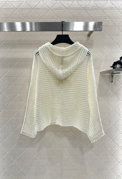25fw Embroidered hollow hooded pullover sweater