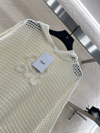 25fw Embroidered hollow hooded pullover sweater