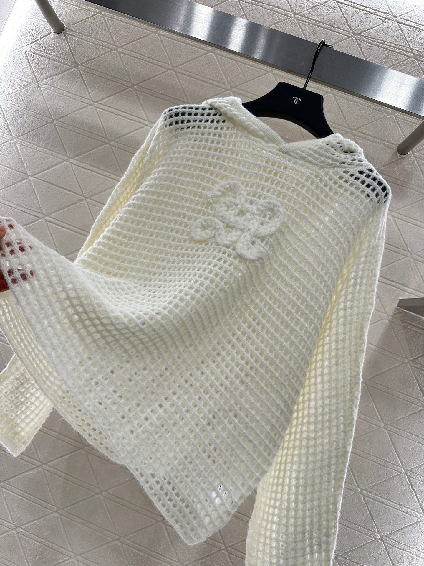 25fw Embroidered hollow hooded pullover sweater