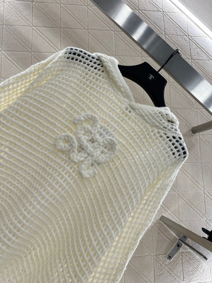 25fw Embroidered hollow hooded pullover sweater