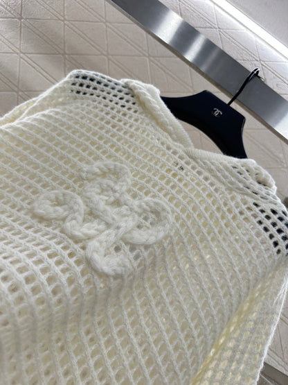 25fw Embroidered hollow hooded pullover sweater