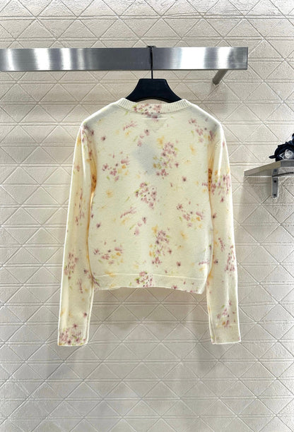 25 Floral light yellow knitted cardigan