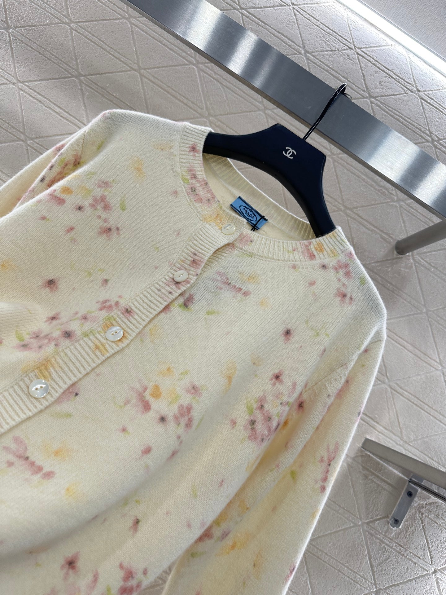 25 Floral light yellow knitted cardigan