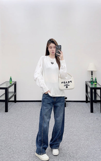 25 Crew neck paneled long-sleeved top