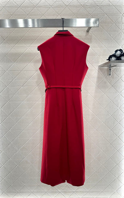 25 Belted vest dress(black/red)