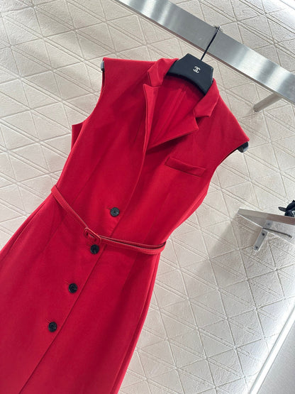 25 Belted vest dress(black/red)