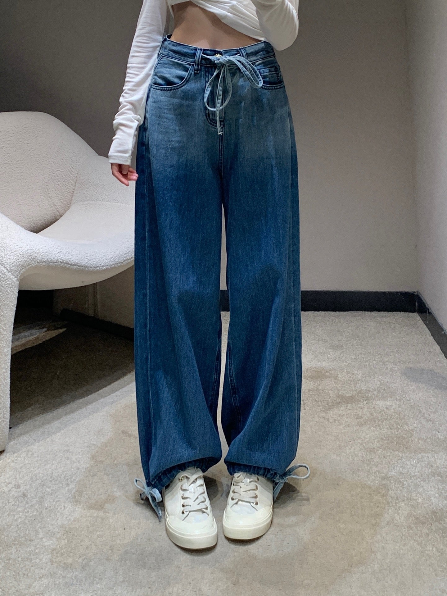 25fw Washed gradient lace up jeans