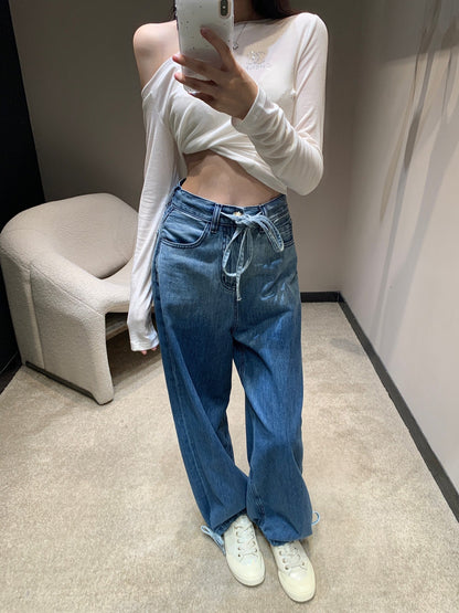 25fw Washed gradient lace up jeans