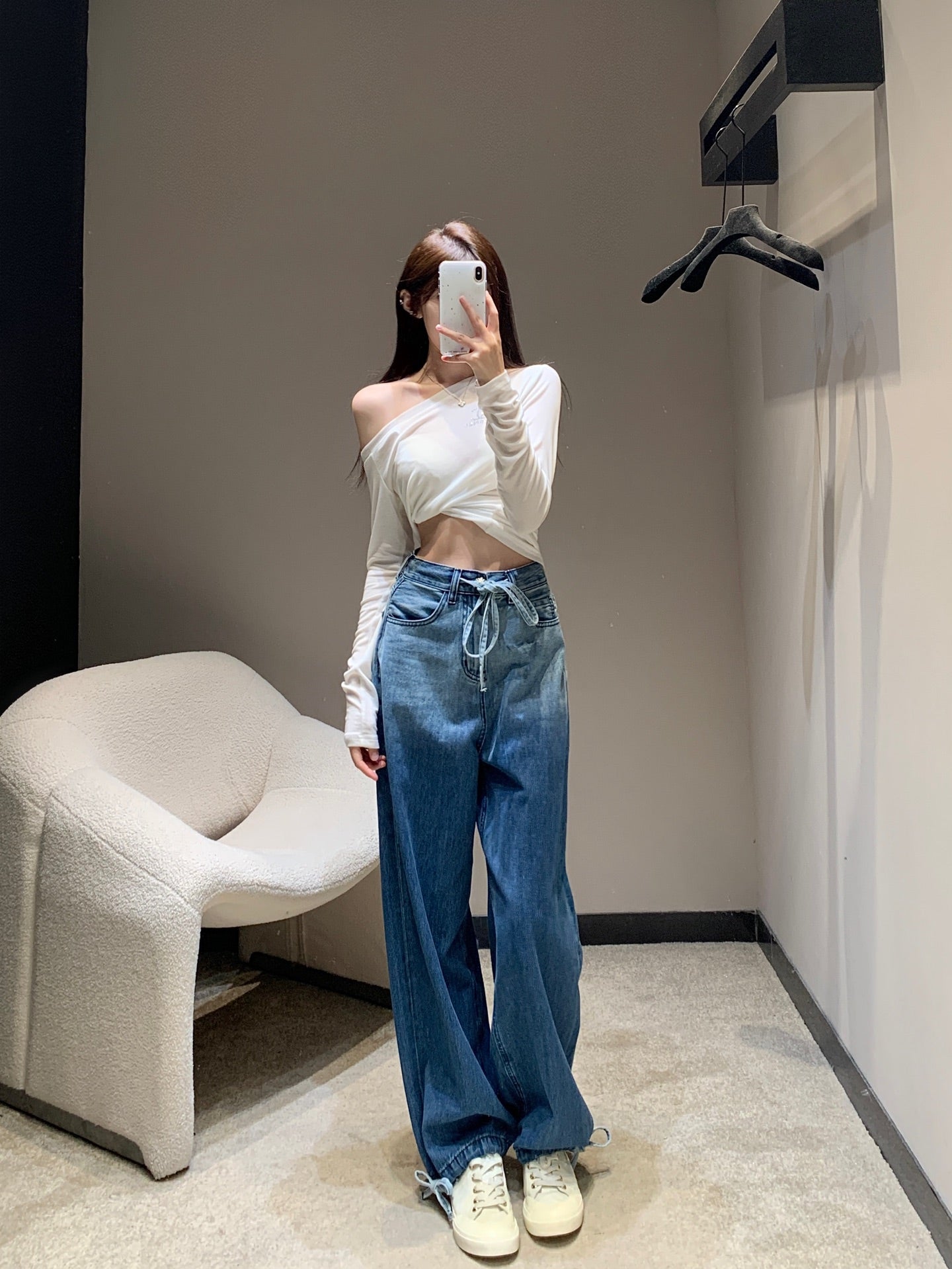 25fw Washed gradient lace up jeans