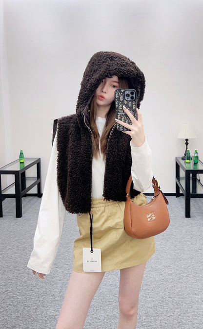 25fw Plush zipper down vest