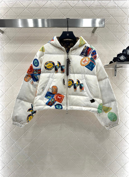 25fw Hooded badge down jacket