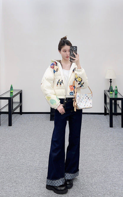 25fw Hooded badge down jacket