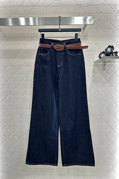 25fw Belted denim straight-leg trousers