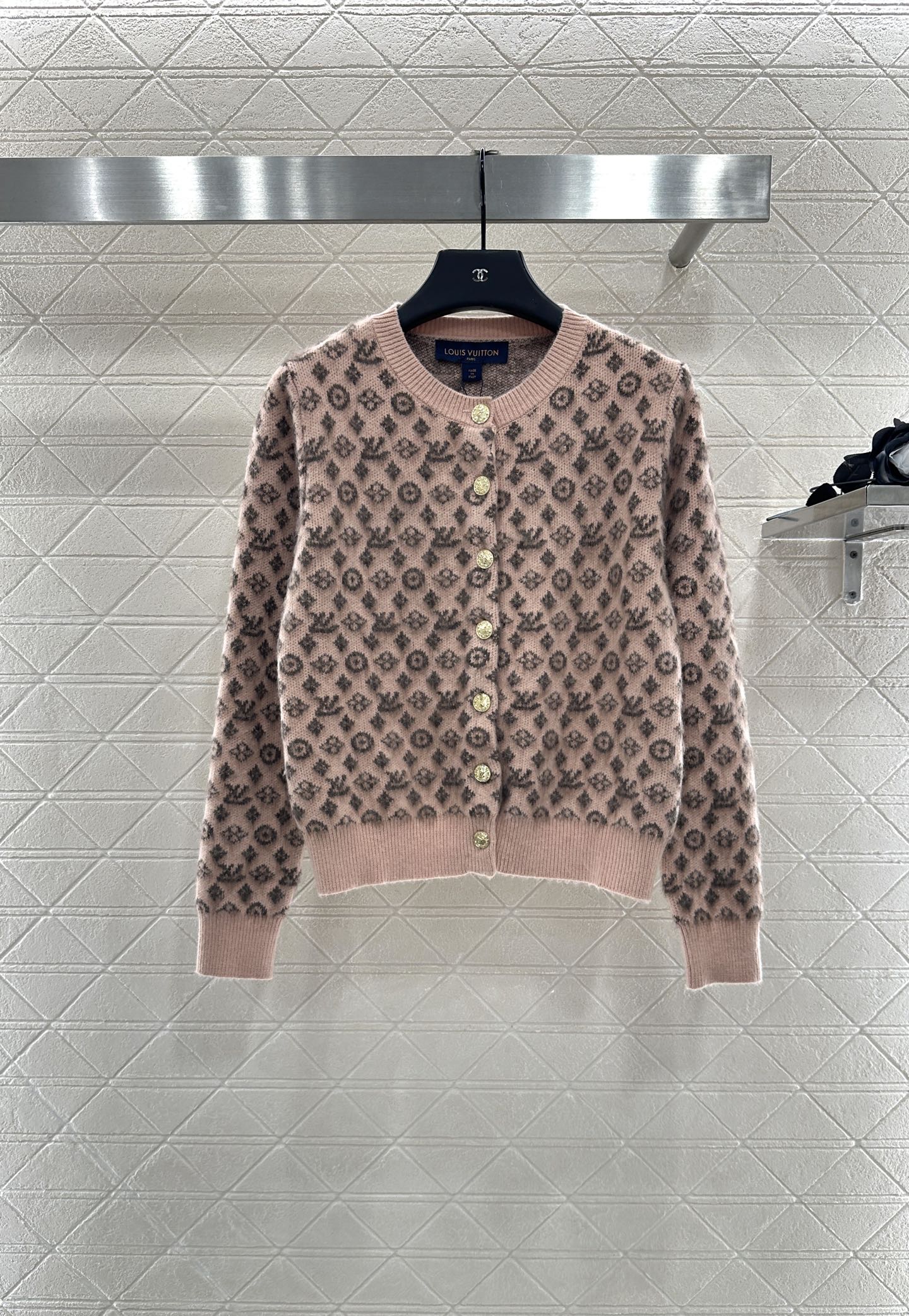 25fw crew neck jacquard knit cardigan