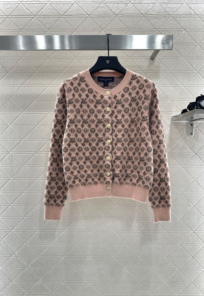 25fw crew neck jacquard knit cardigan