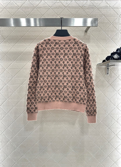 25fw crew neck jacquard knit cardigan