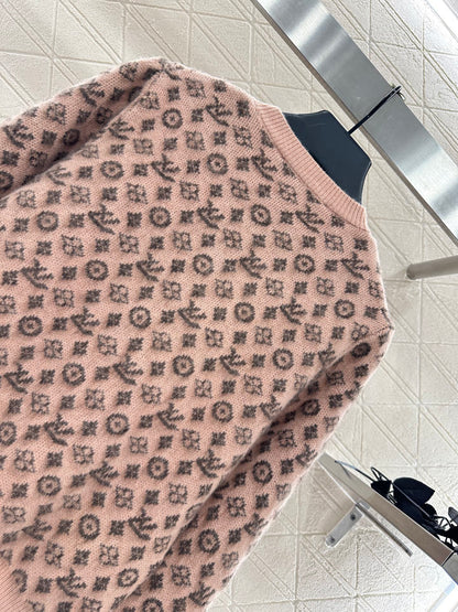 25fw crew neck jacquard knit cardigan