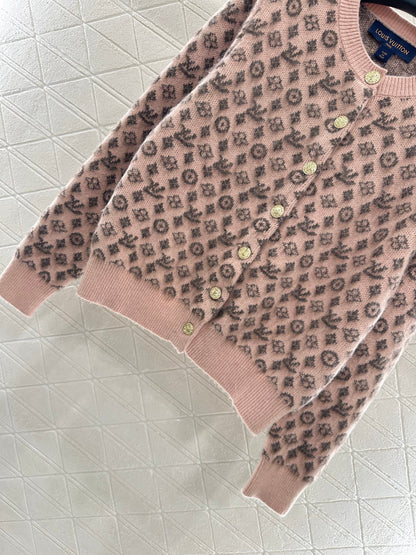 25fw crew neck jacquard knit cardigan