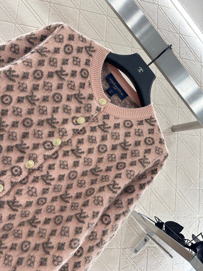 25fw crew neck jacquard knit cardigan