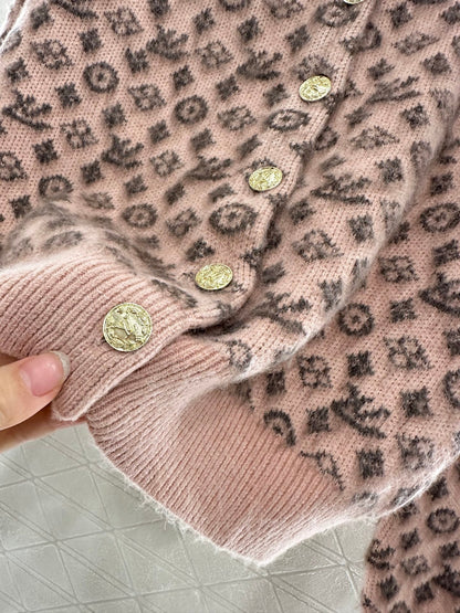 25fw crew neck jacquard knit cardigan