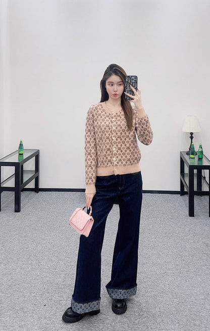 25fw crew neck jacquard knit cardigan