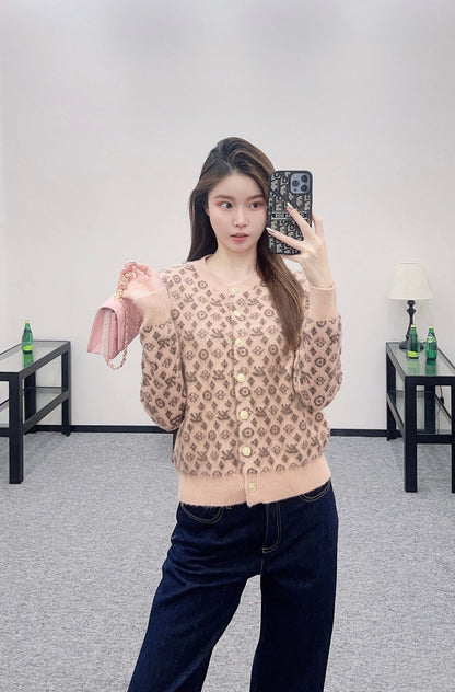 25fw crew neck jacquard knit cardigan