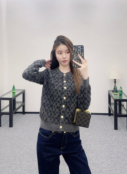 25fw crew neck jacquard knit cardigan