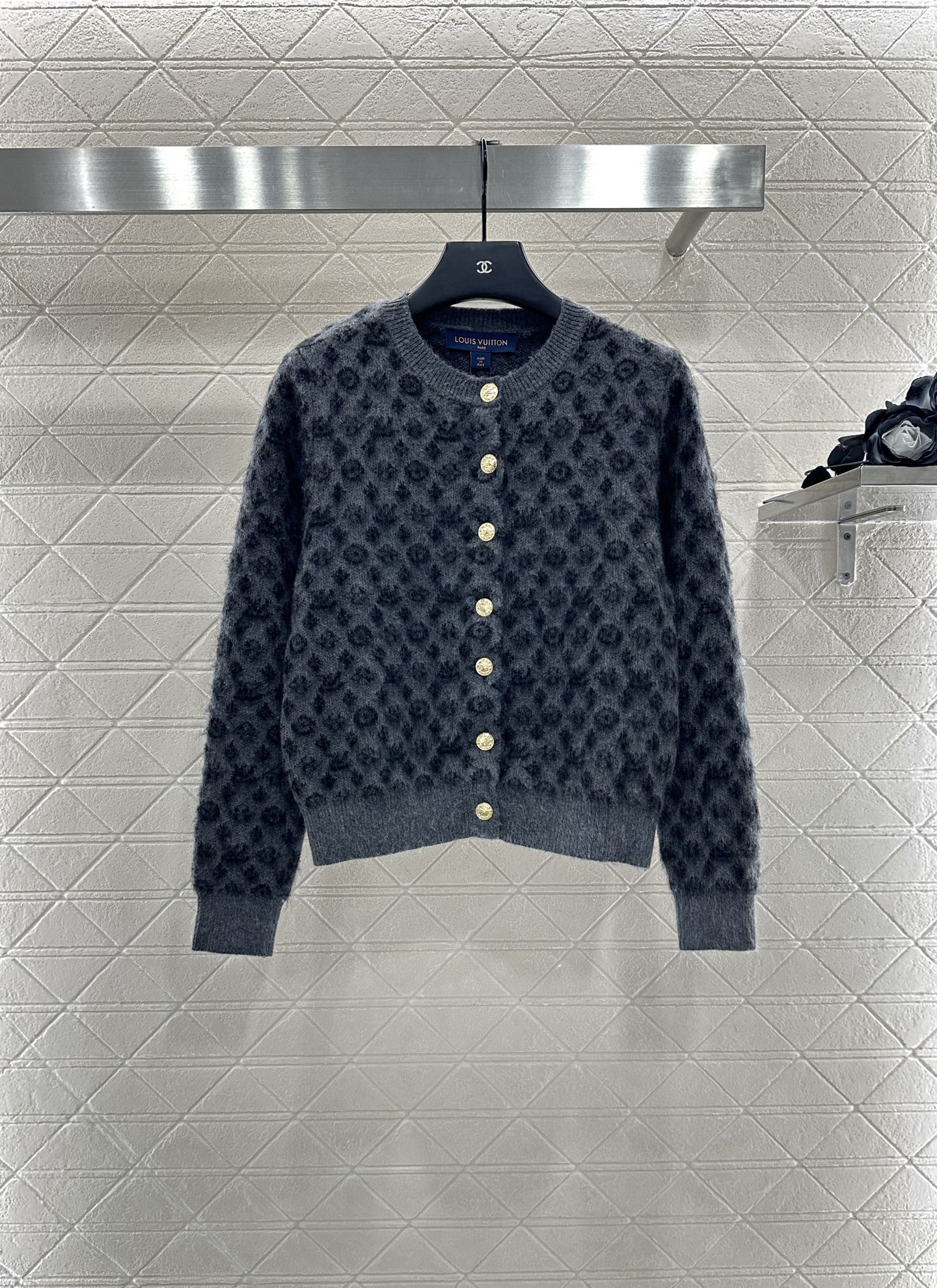 25fw crew neck jacquard knit cardigan