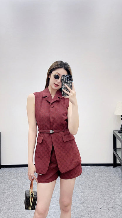 25 Belt vest shorts set