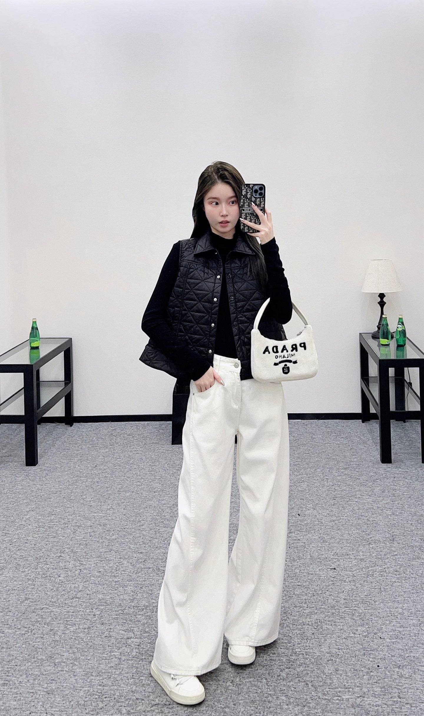 25fw new A-line rattan check cotton vest