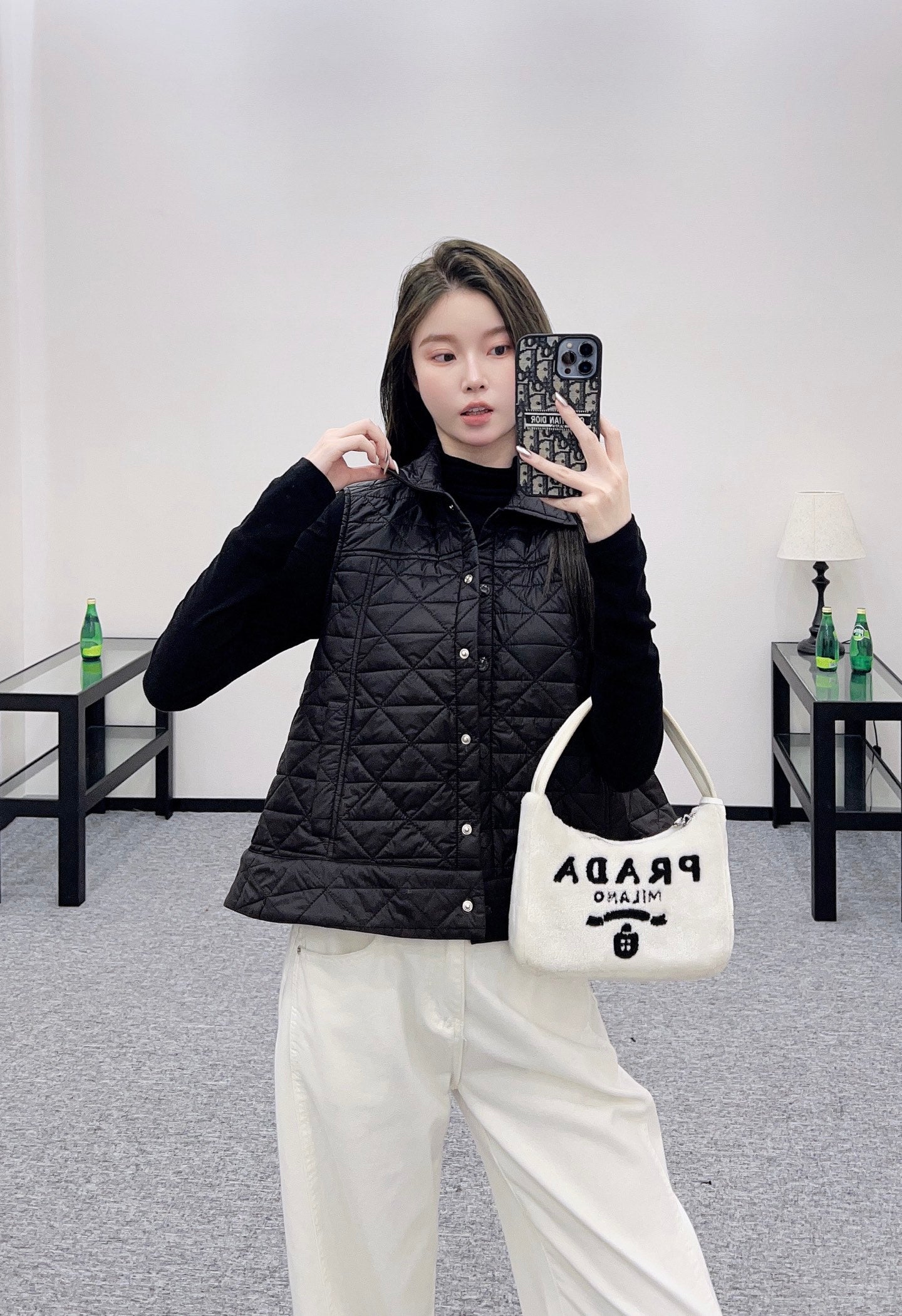 25fw new A-line rattan check cotton vest