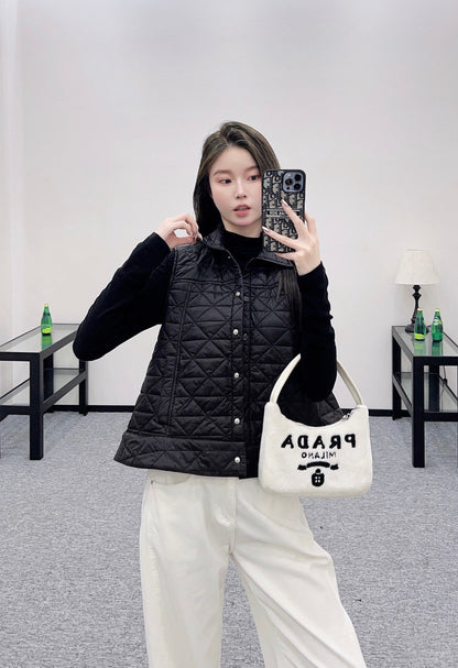 25fw new A-line rattan check cotton vest